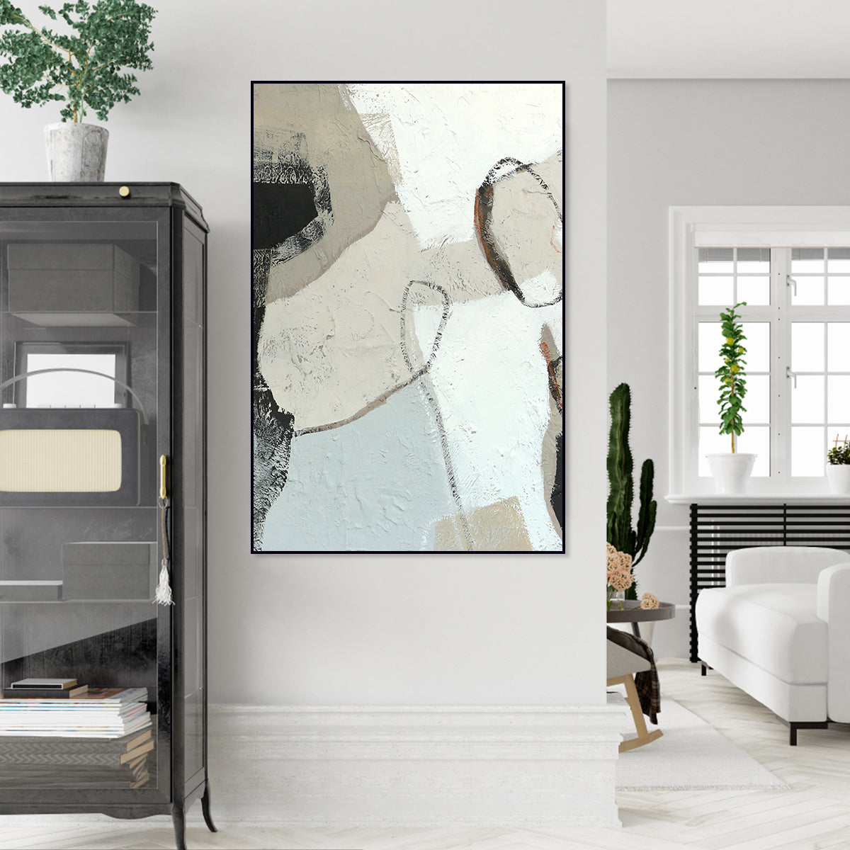 Textured Abstract Minimalist Oil Painting for Modern Home Decor