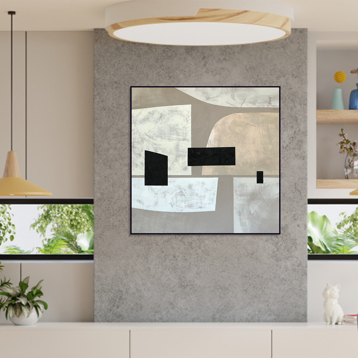 Contemporary Geometric Abstract Oil Painting for Modern Home Decor