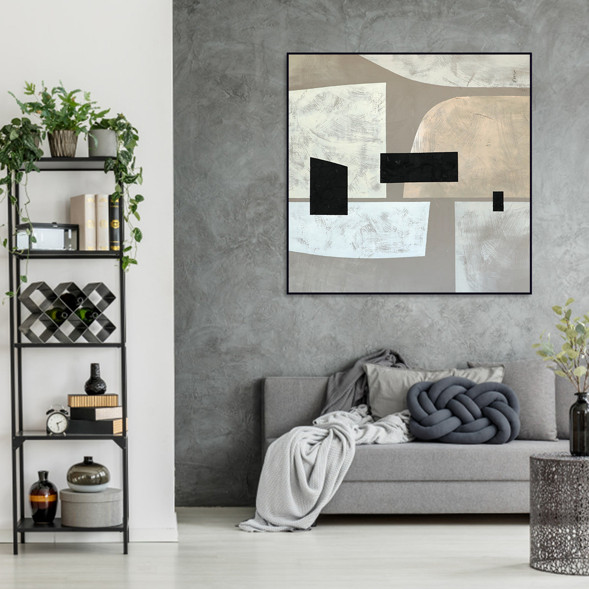 Contemporary Geometric Abstract Oil Painting for Modern Home Decor