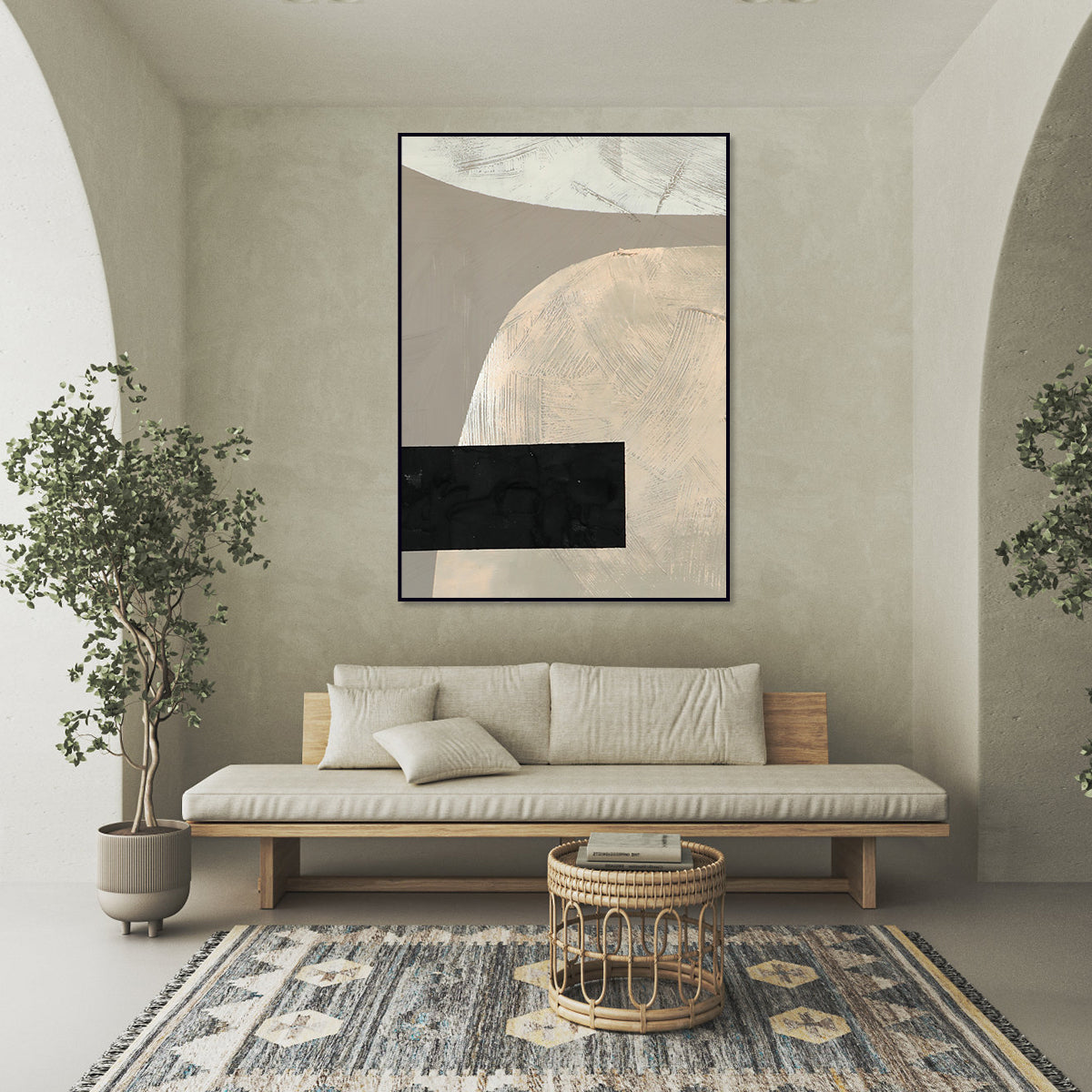 Contemporary Abstract Oil Painting with Geometric Texture and Soft Tones