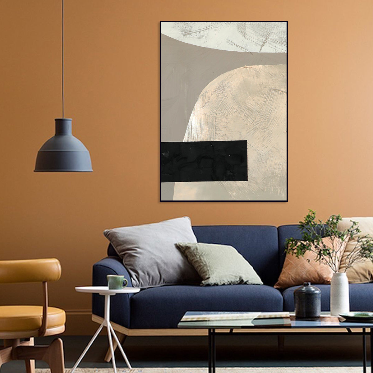 Contemporary Abstract Oil Painting with Geometric Texture and Soft Tones
