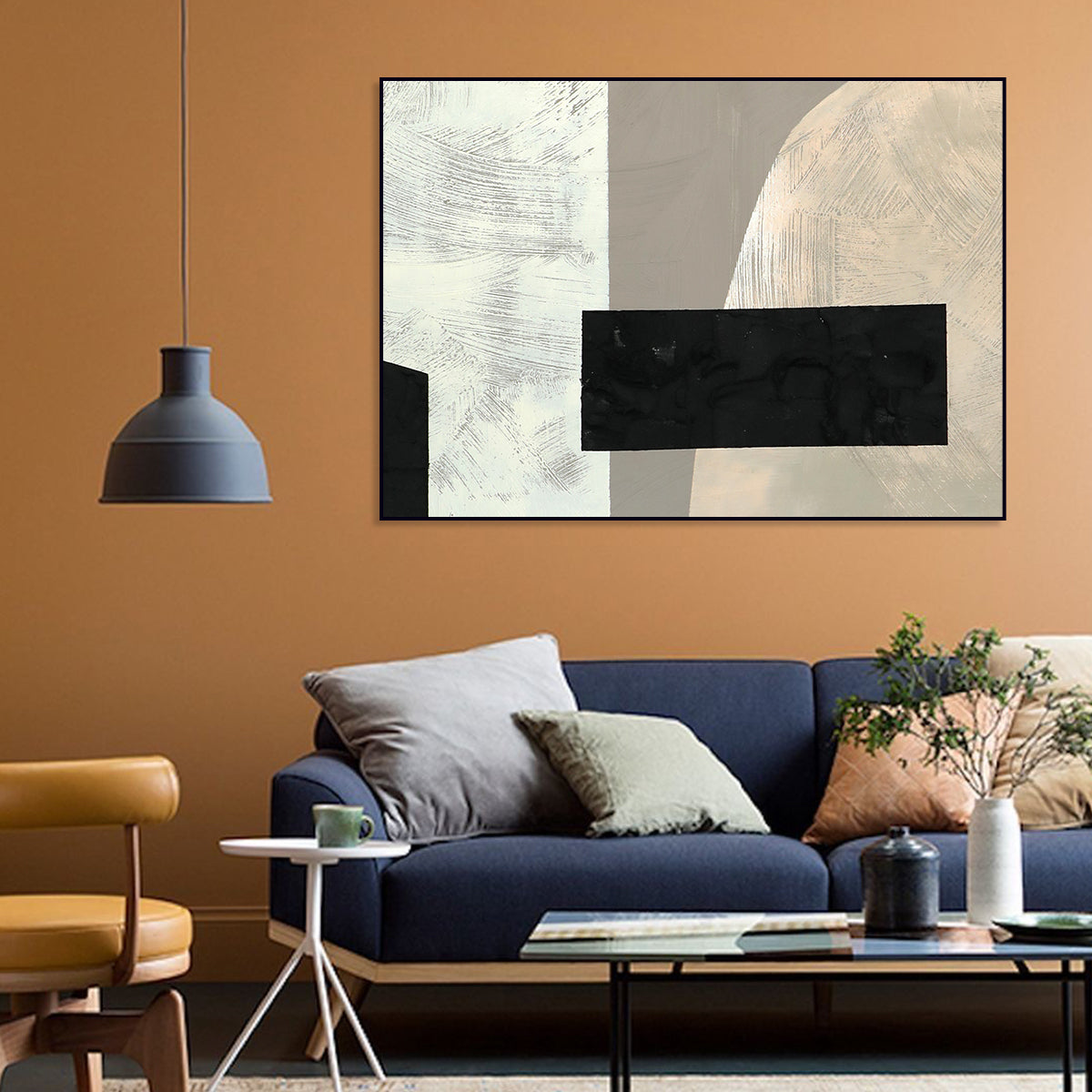 Geometric Abstract Oil Painting with Textured Modern Wall Art Decor