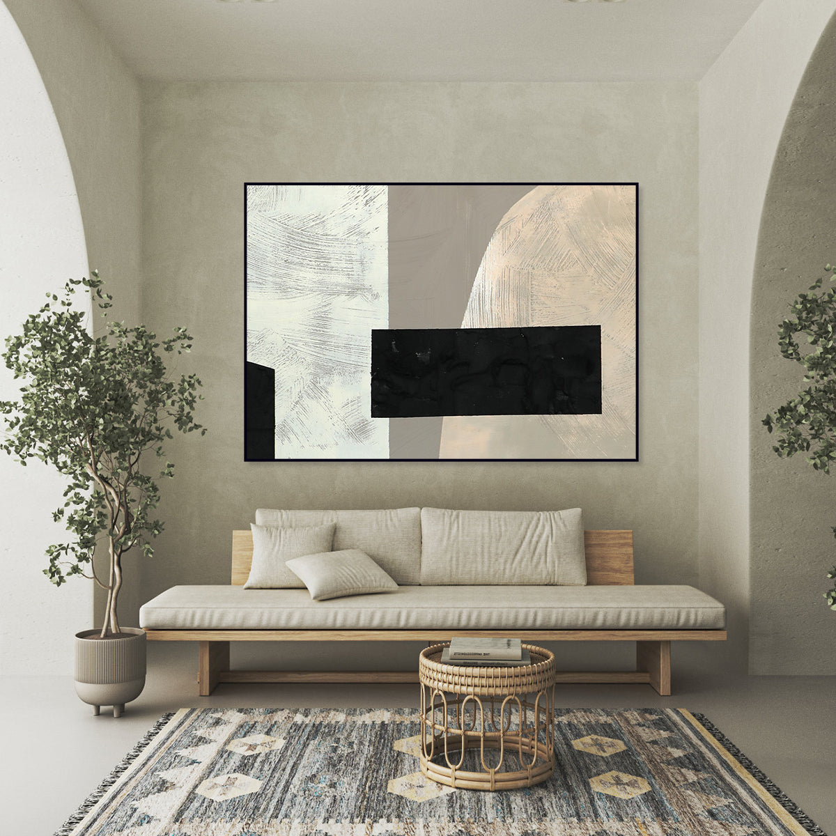 Geometric Abstract Oil Painting with Textured Modern Wall Art Decor