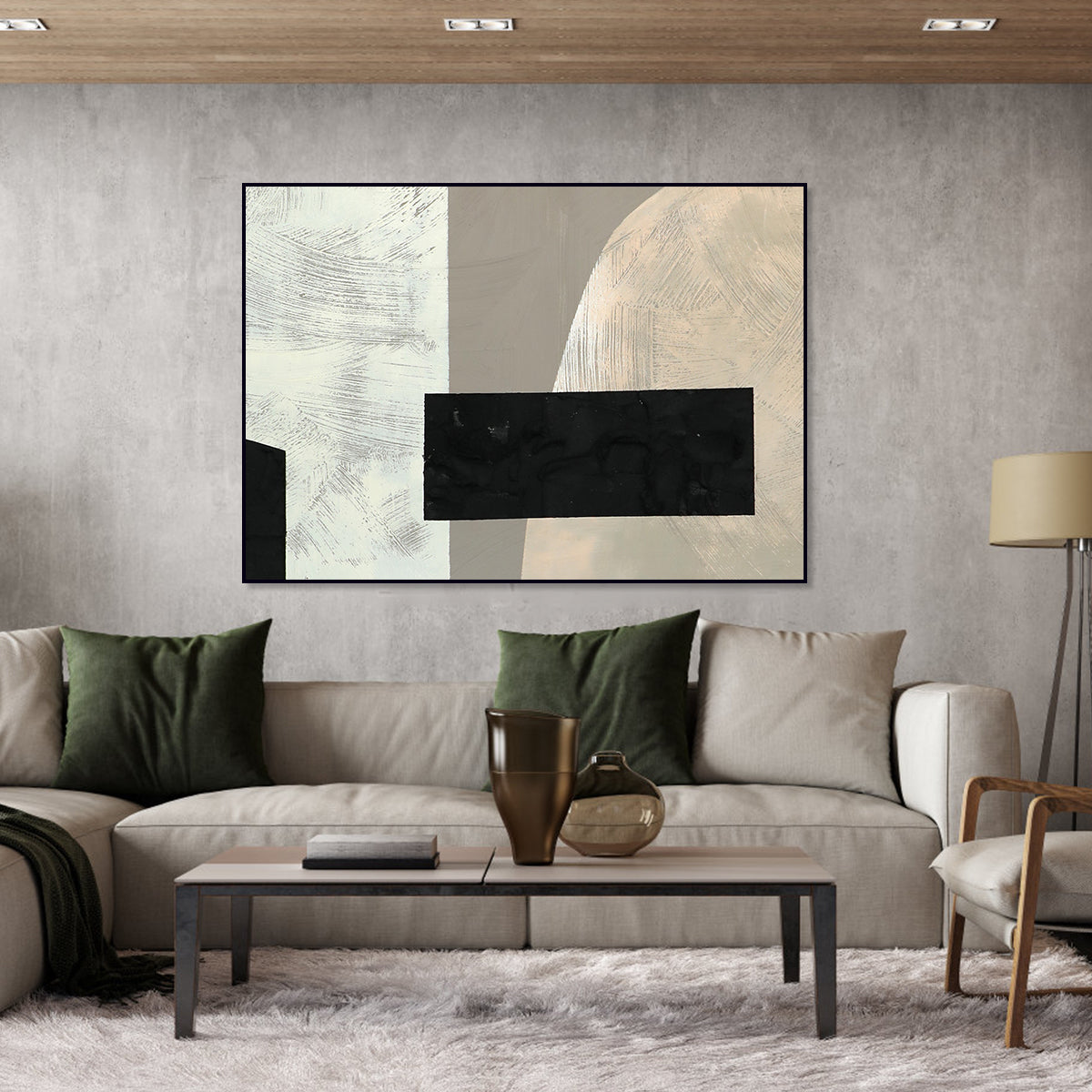 Geometric Abstract Oil Painting with Textured Modern Wall Art Decor
