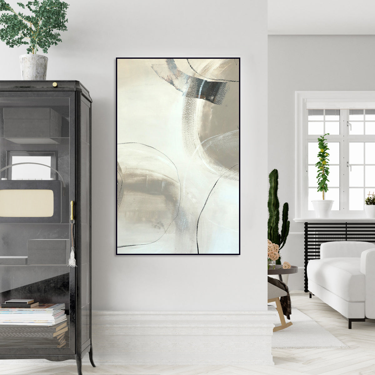 Modern Abstract Oil Painting for Elegant Home Decor - Celestial Geometric Design
