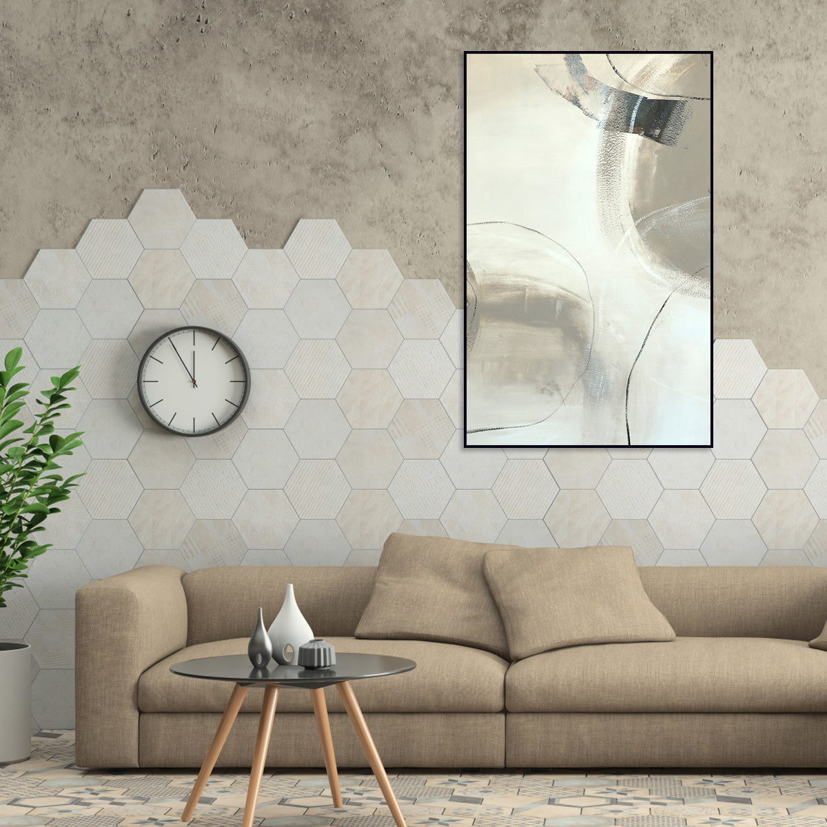 Modern Abstract Oil Painting for Elegant Home Decor - Celestial Geometric Design