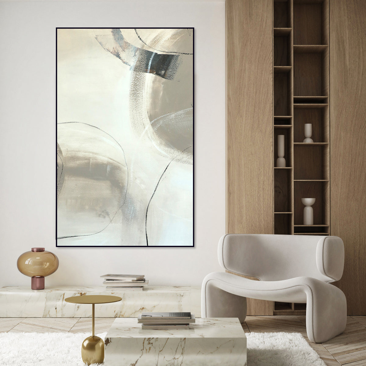 Modern Abstract Oil Painting for Elegant Home Decor - Celestial Geometric Design