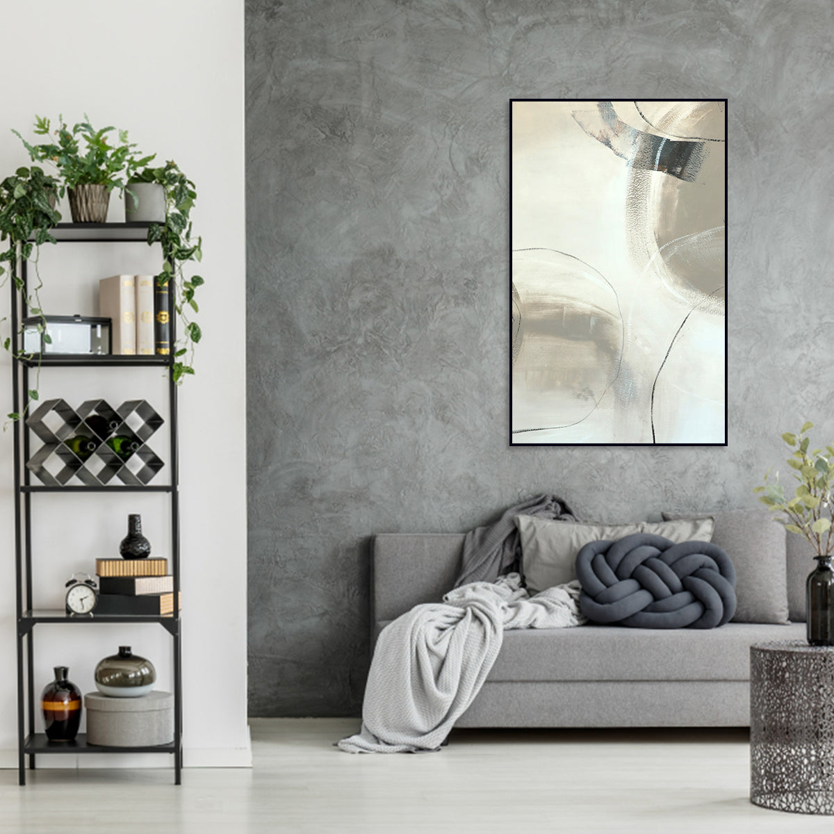 Modern Abstract Oil Painting for Elegant Home Decor - Celestial Geometric Design