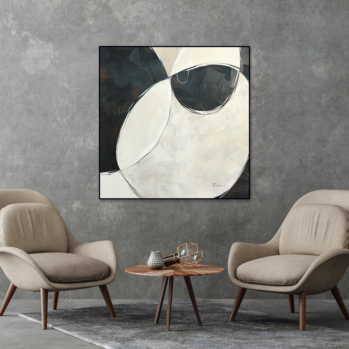 Abstract Geometric Oil Painting: Modern Harmony and Elegance for Any Space