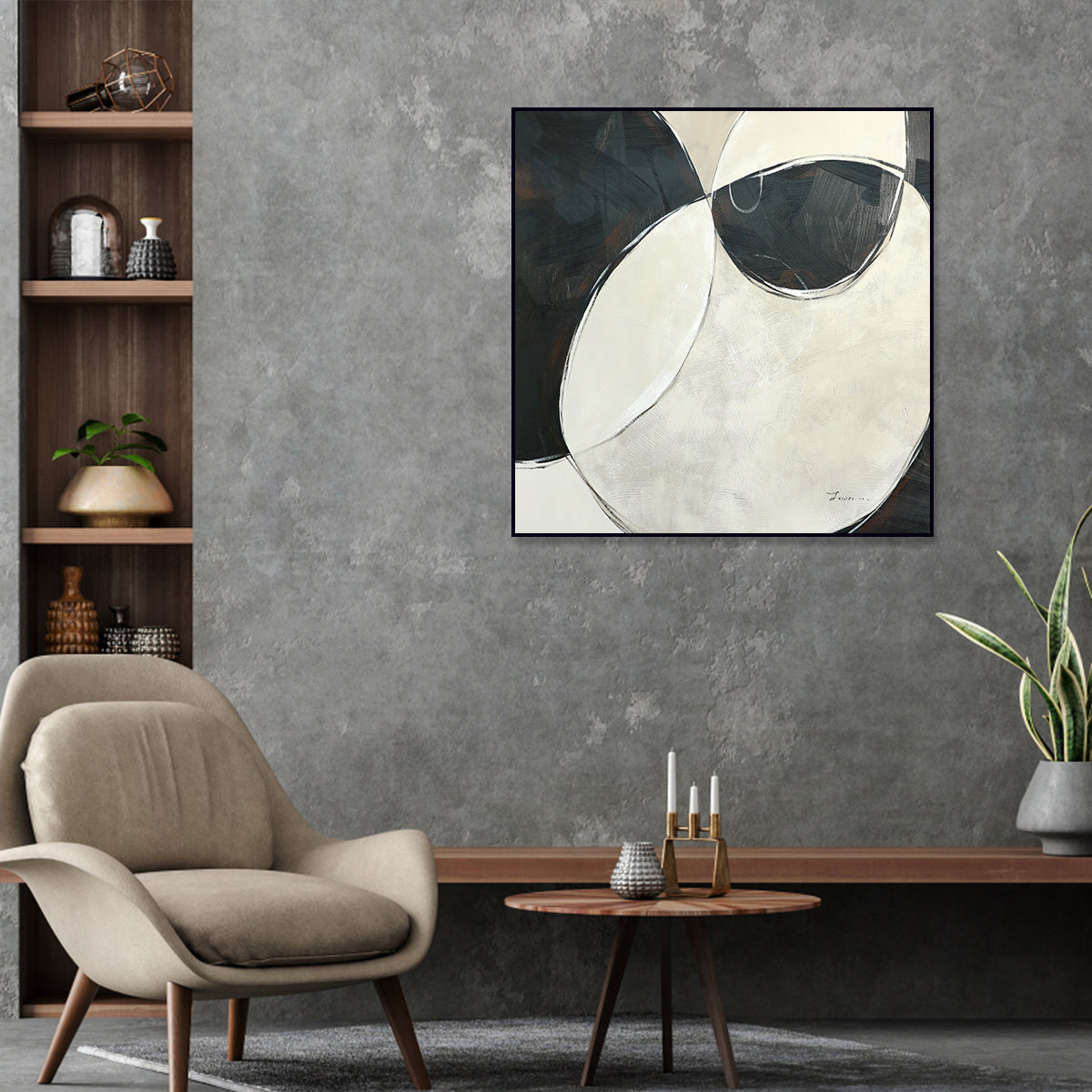 Abstract Geometric Oil Painting: Modern Harmony and Elegance for Any Space