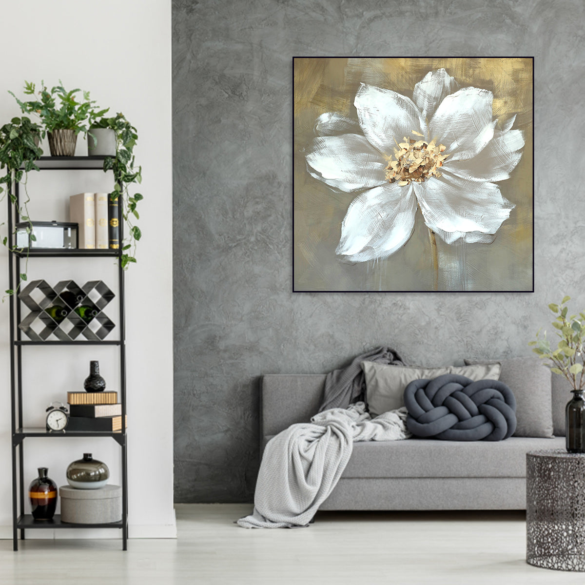 Elegant White Floral Oil Painting for Home Décor and Art Lovers
