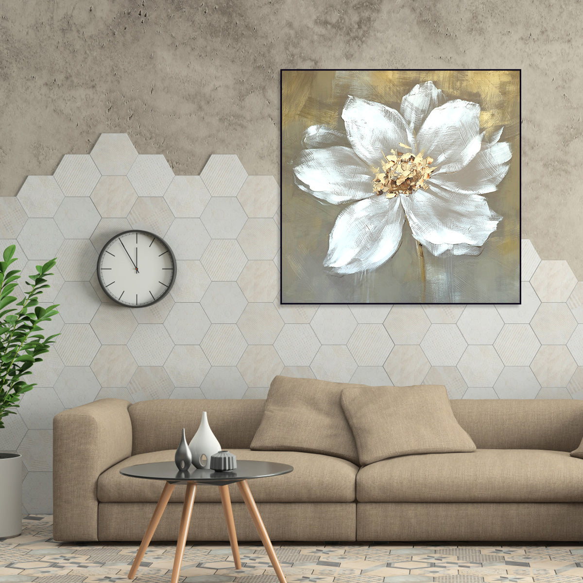 Elegant White Floral Oil Painting for Home Décor and Art Lovers