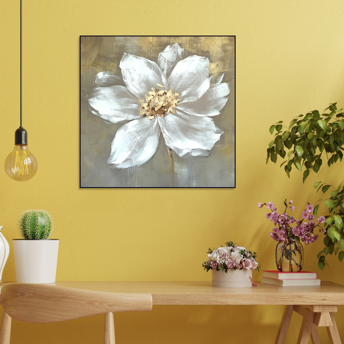 Elegant White Floral Oil Painting for Home Décor and Art Lovers