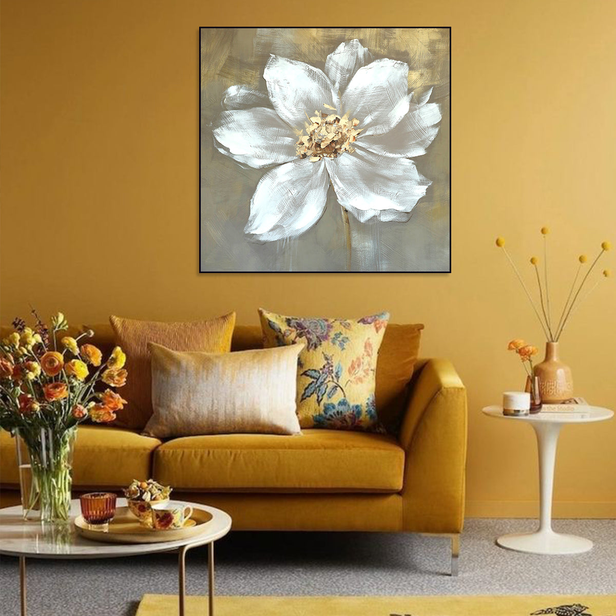 Elegant White Floral Oil Painting for Home Décor and Art Lovers