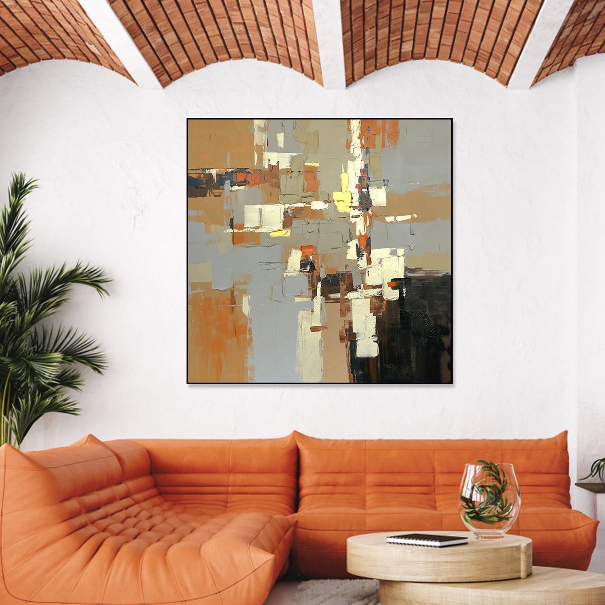 Contemporary Abstract Oil Painting in Warm Tones for Modern Home Decor