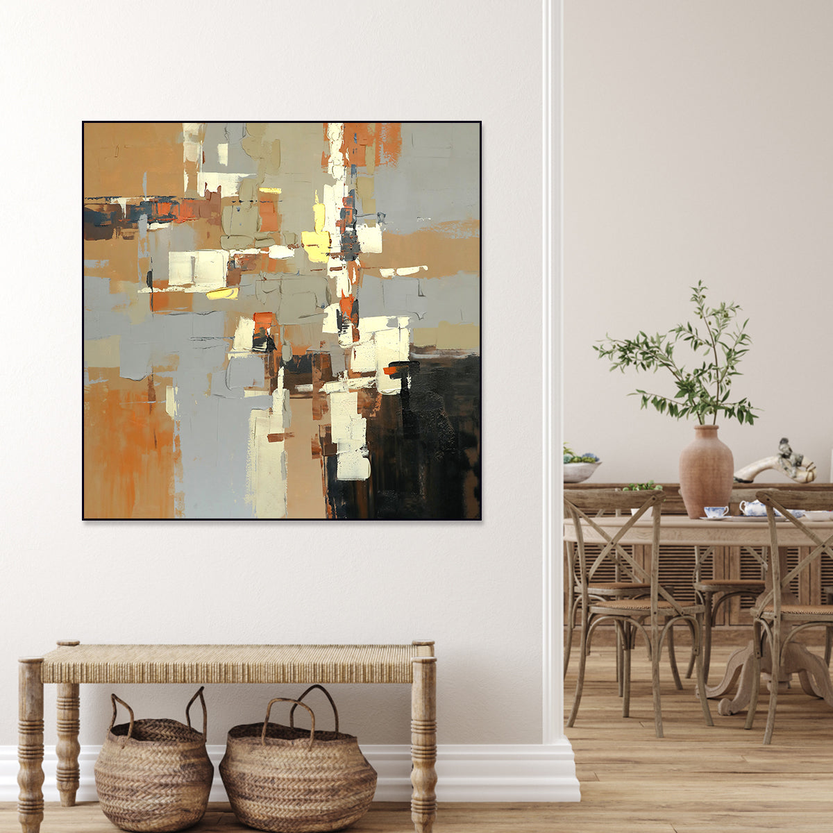 Contemporary Abstract Oil Painting in Warm Tones for Modern Home Decor