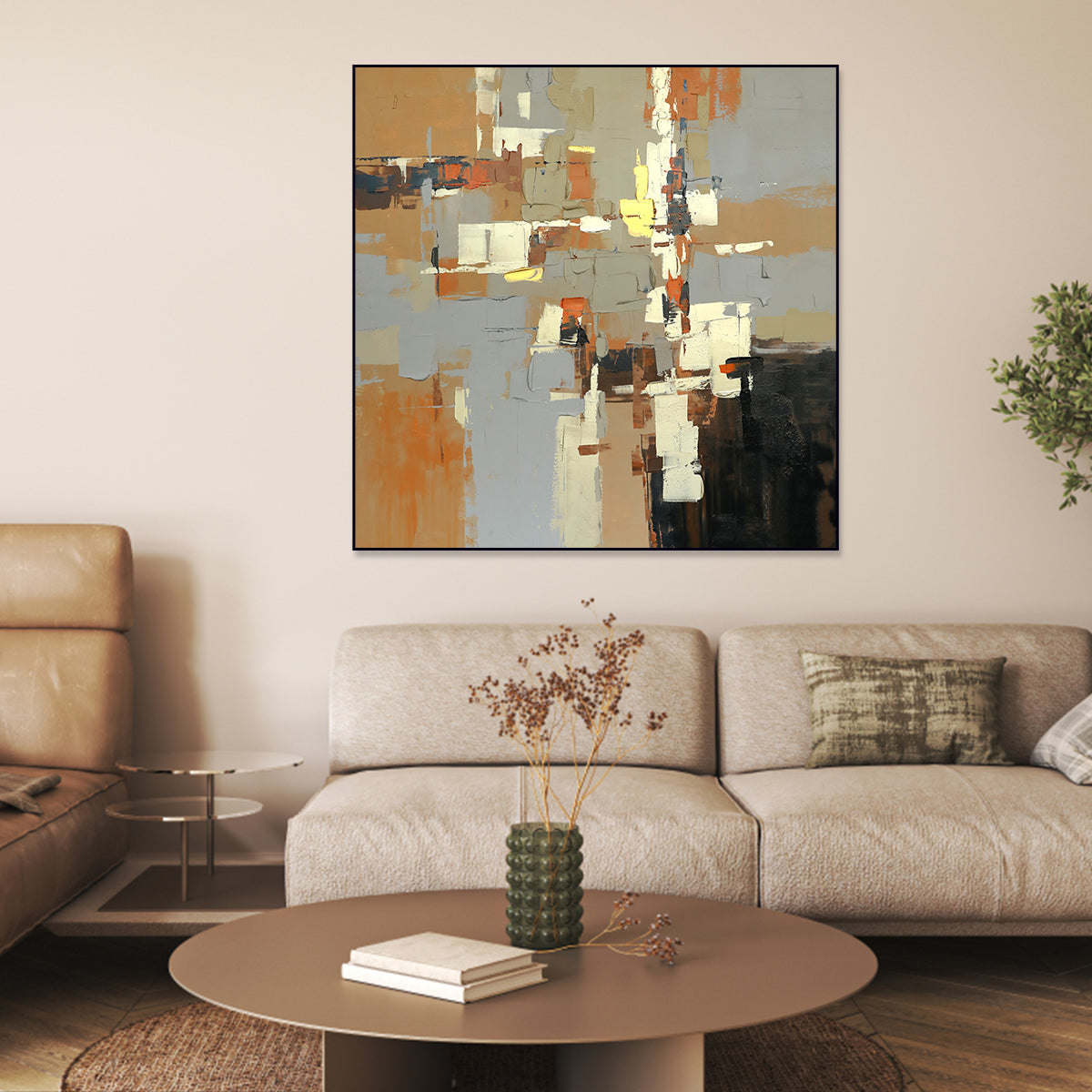 Contemporary Abstract Oil Painting in Warm Tones for Modern Home Decor