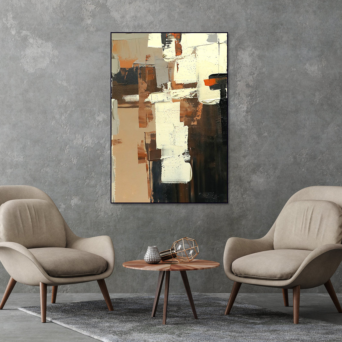 Modern Abstract Oil Painting: Urban Inspiration with Geometric Elements