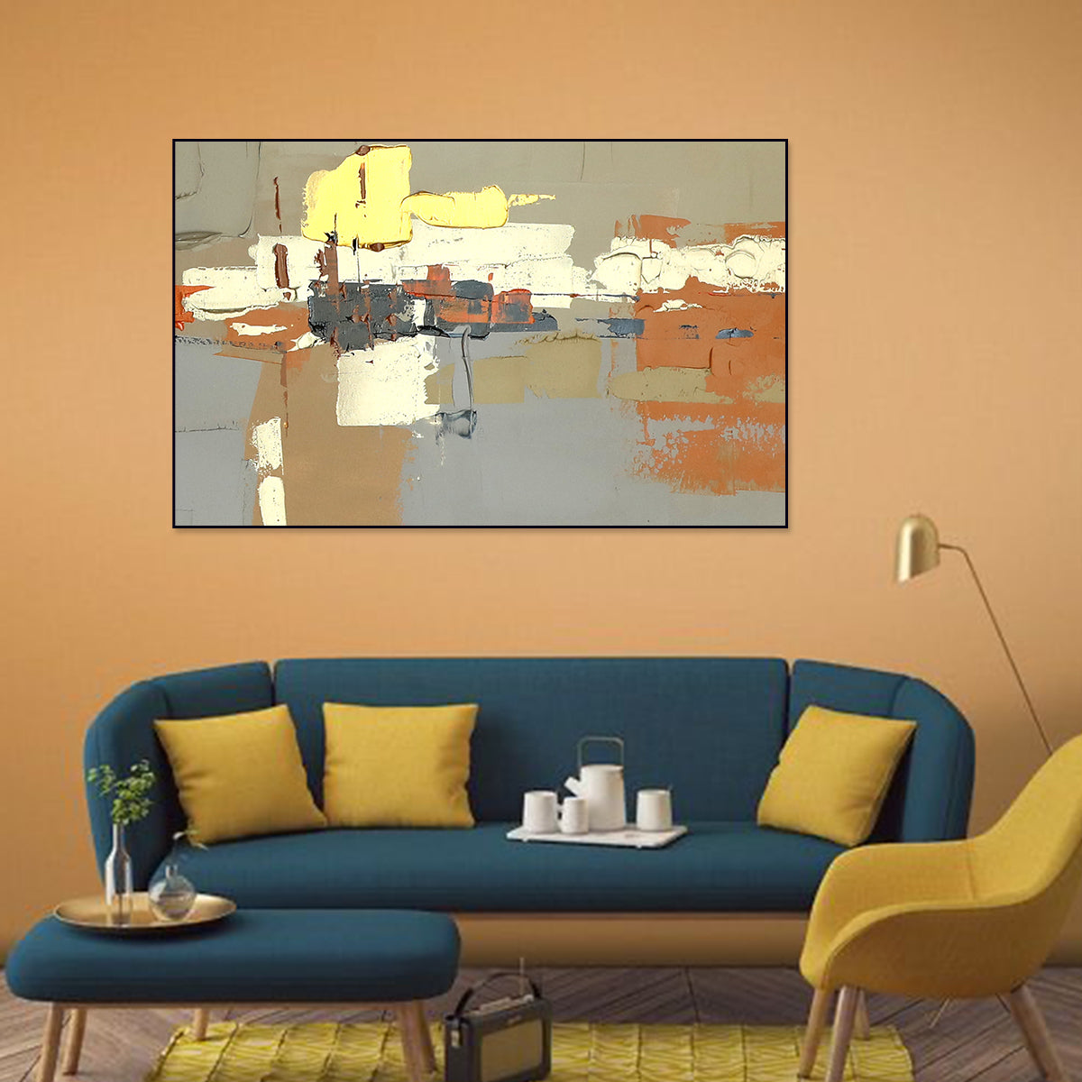 Contemporary Abstract Oil Painting with Geometric Shapes and Vibrant Colors