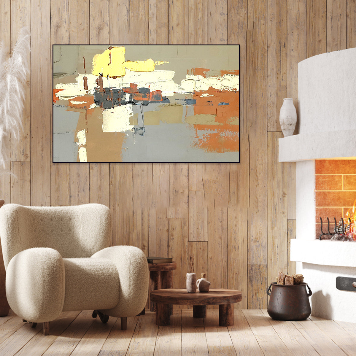 Contemporary Abstract Oil Painting with Geometric Shapes and Vibrant Colors
