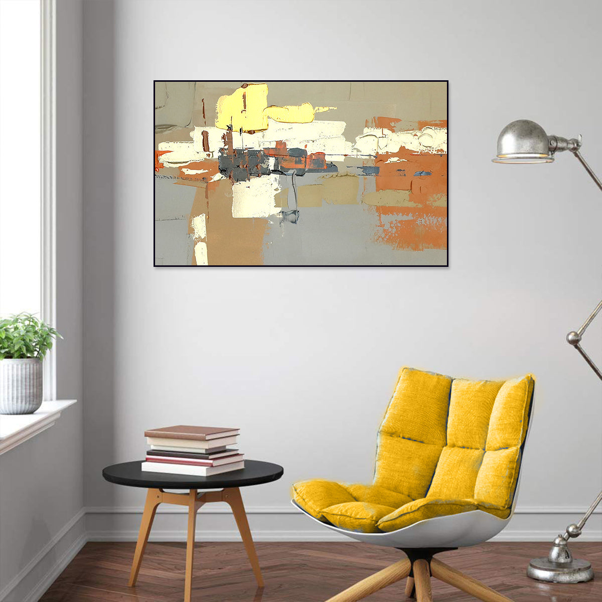 Contemporary Abstract Oil Painting with Geometric Shapes and Vibrant Colors