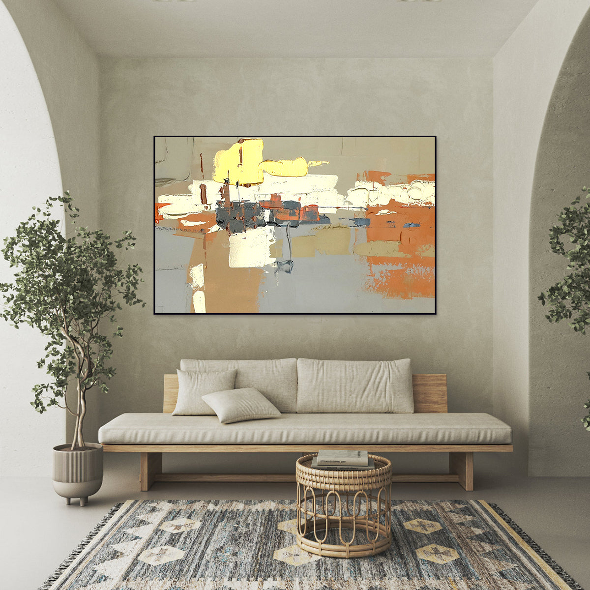 Contemporary Abstract Oil Painting with Geometric Shapes and Vibrant Colors