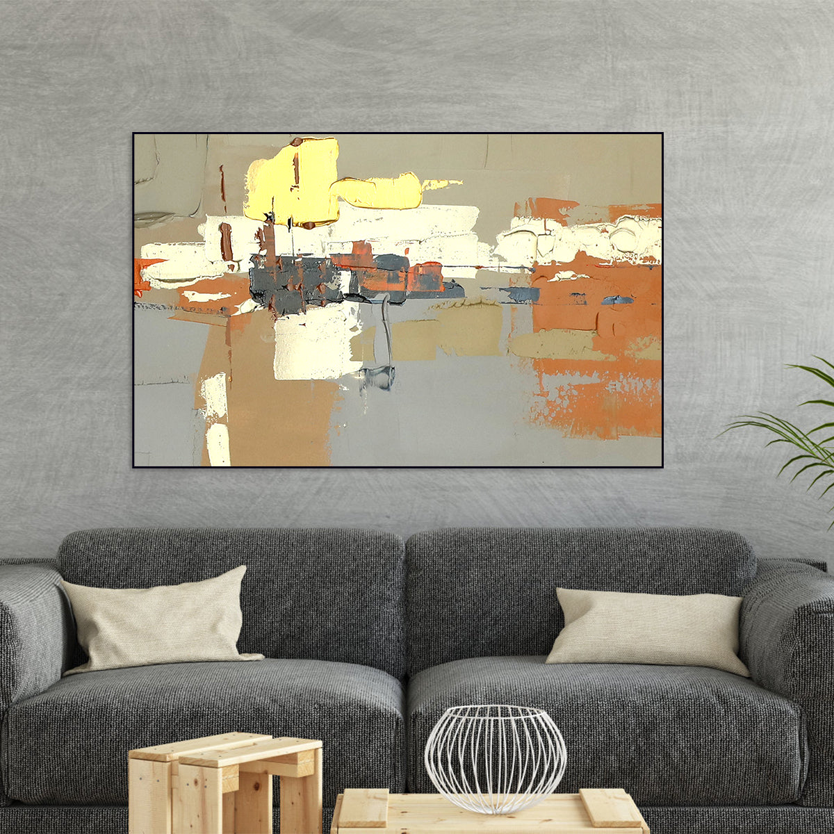 Contemporary Abstract Oil Painting with Geometric Shapes and Vibrant Colors