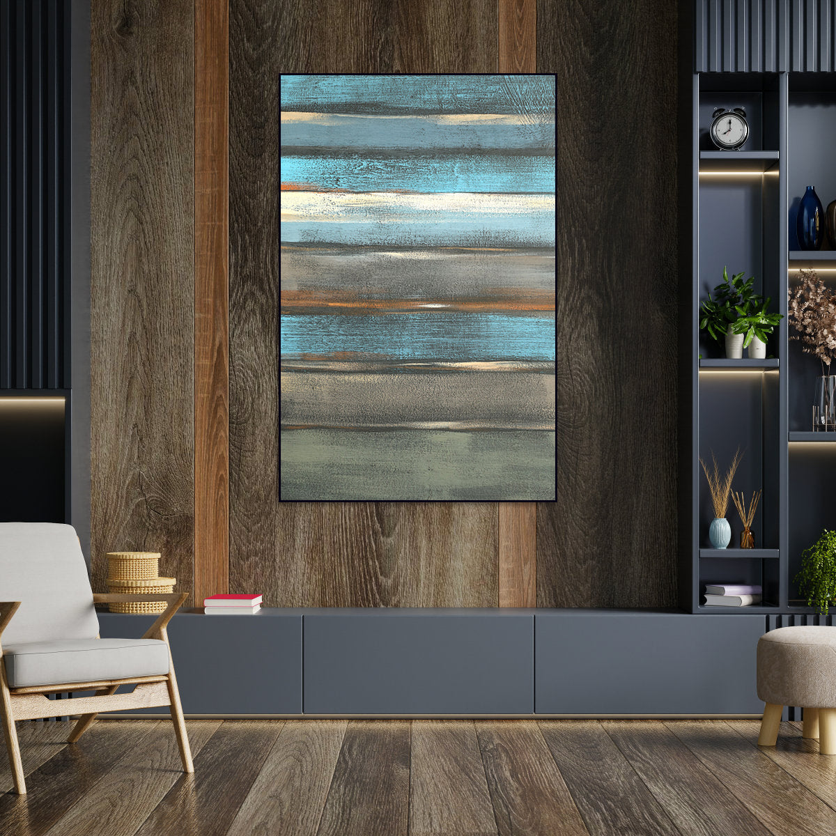 Coastal Blue Abstract Oil Painting for Modern Home Decor