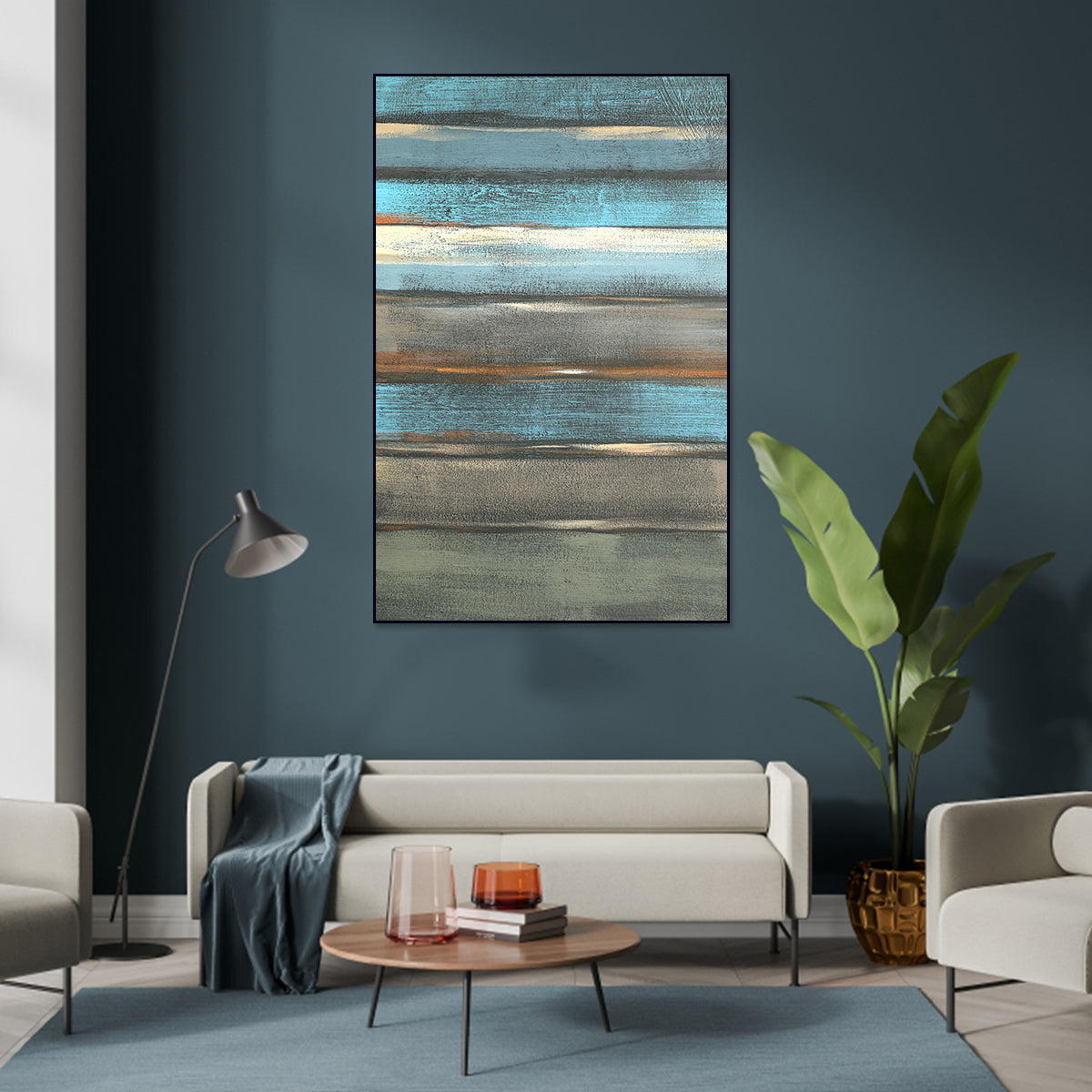 Coastal Blue Abstract Oil Painting for Modern Home Decor