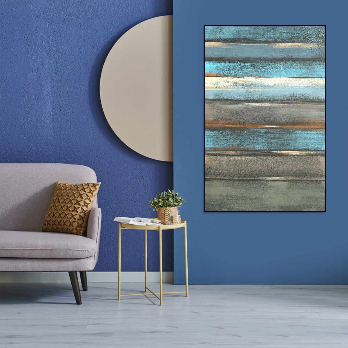 Coastal Blue Abstract Oil Painting for Modern Home Decor