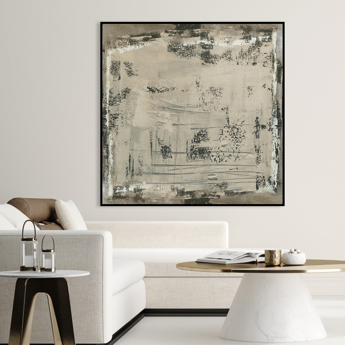 Contemporary Rustic Abstract Oil Painting with Textured Finish for Modern Decor