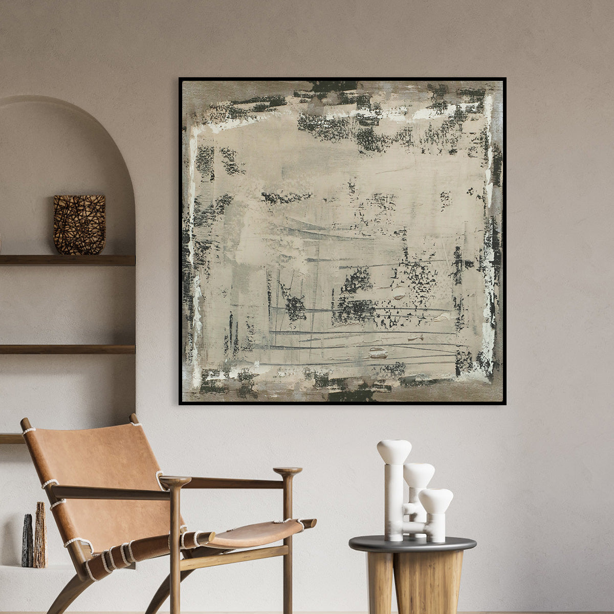 Contemporary Rustic Abstract Oil Painting with Textured Finish for Modern Decor