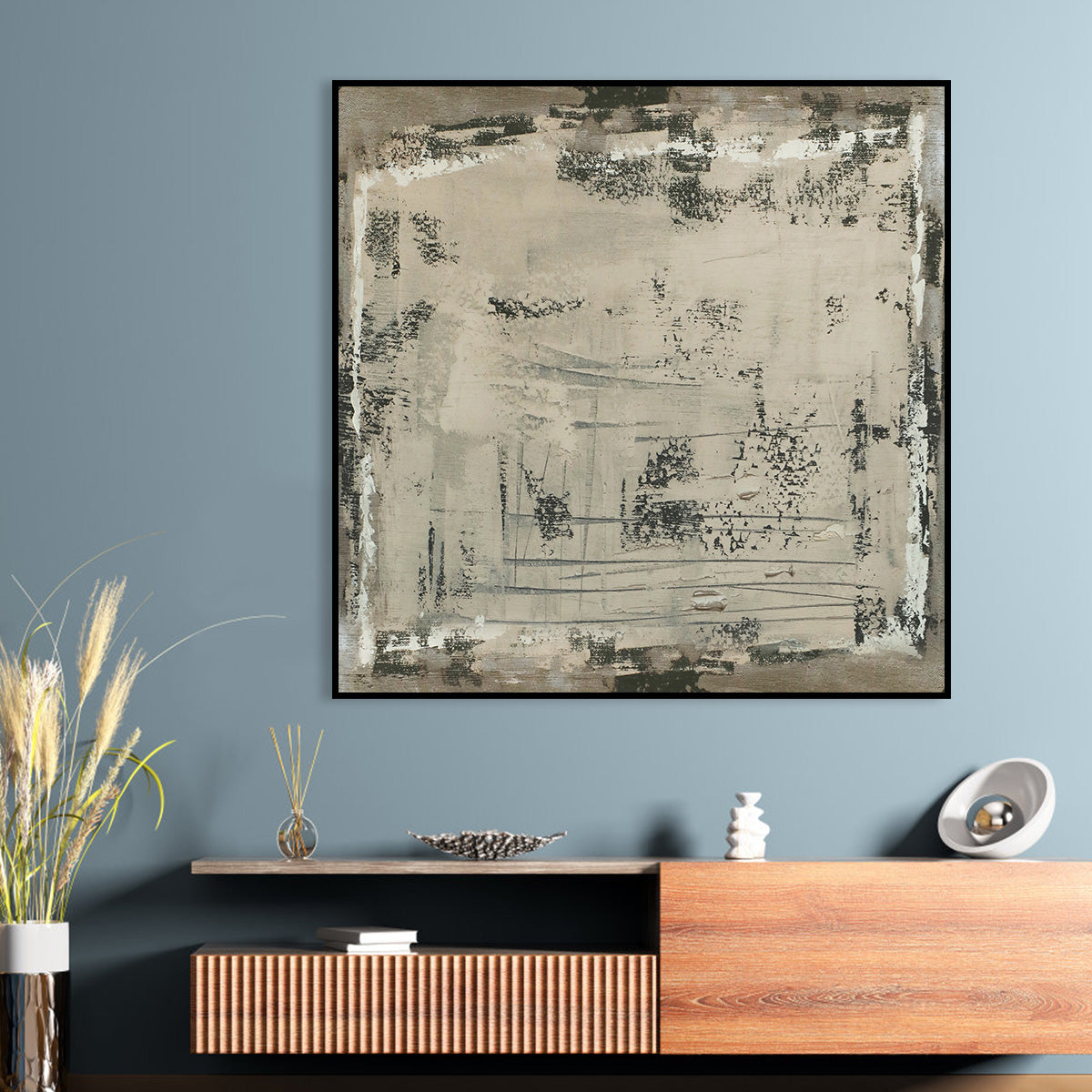 Contemporary Rustic Abstract Oil Painting with Textured Finish for Modern Decor