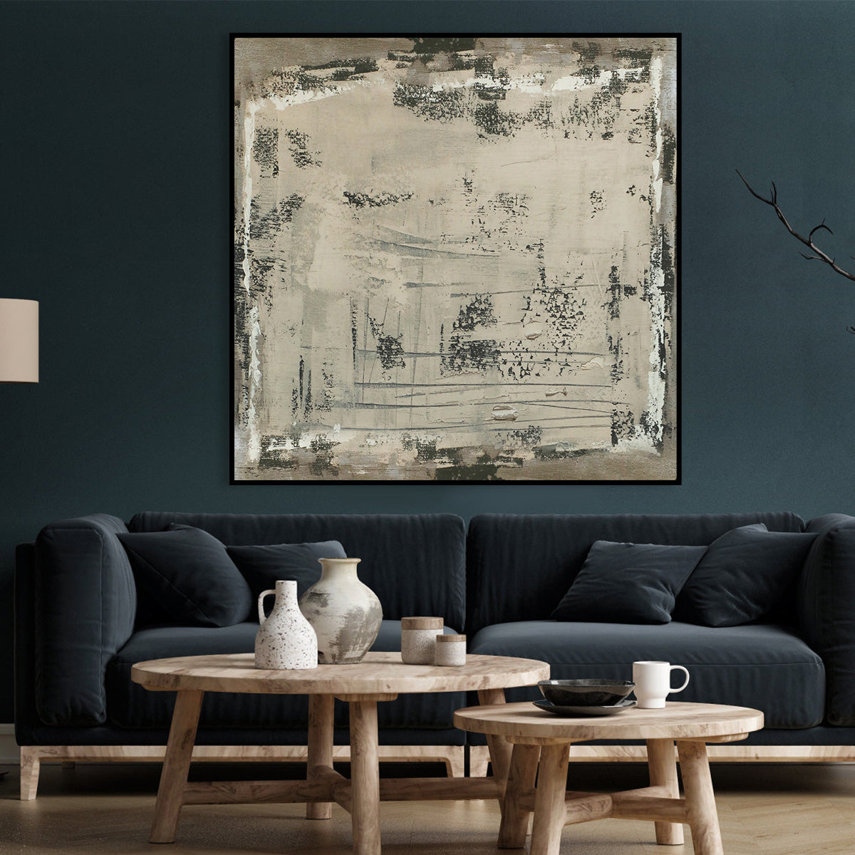 Contemporary Rustic Abstract Oil Painting with Textured Finish for Modern Decor