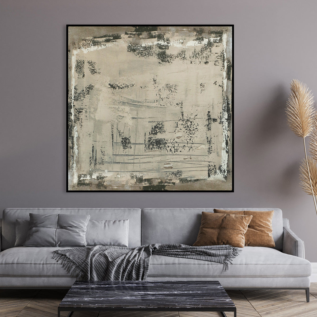 Contemporary Rustic Abstract Oil Painting with Textured Finish for Modern Decor