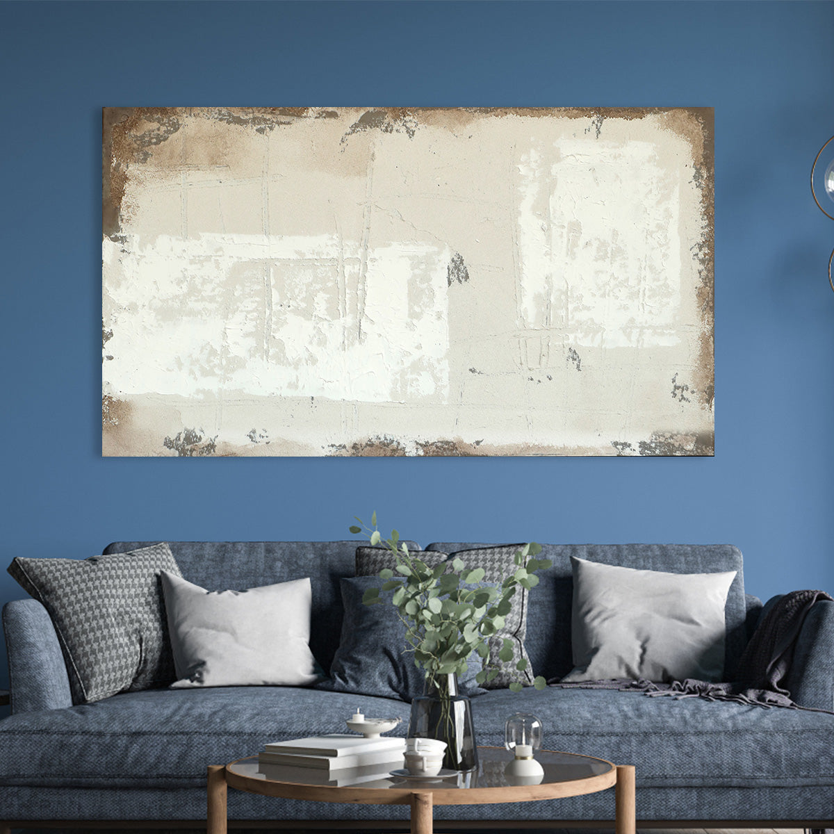Beige and White Textured Abstract Oil Painting for Modern Home Decor