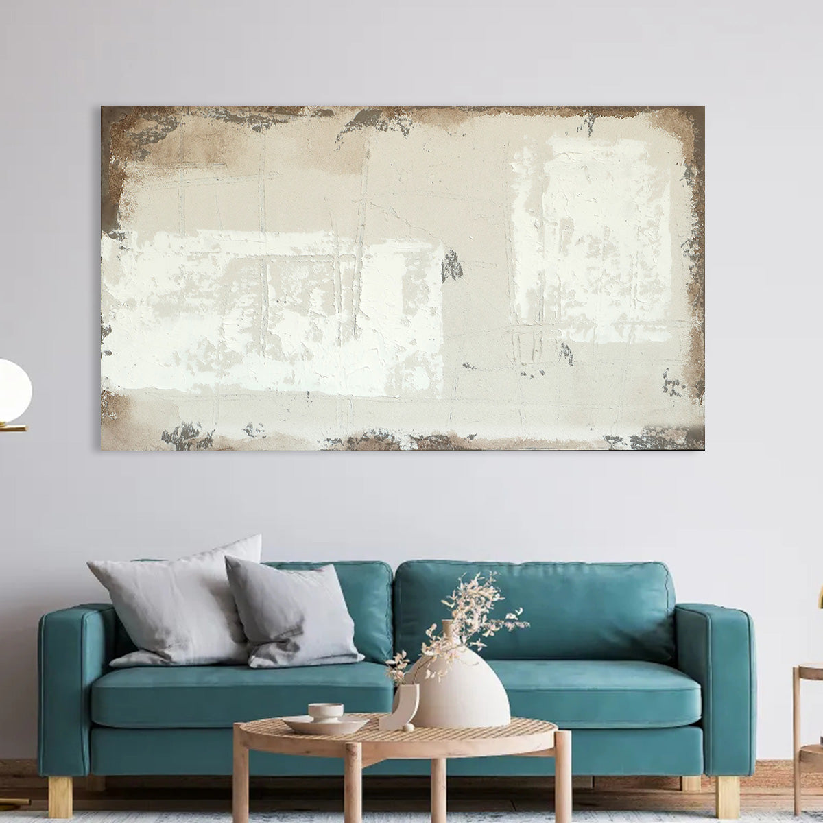 Beige and White Textured Abstract Oil Painting for Modern Home Decor