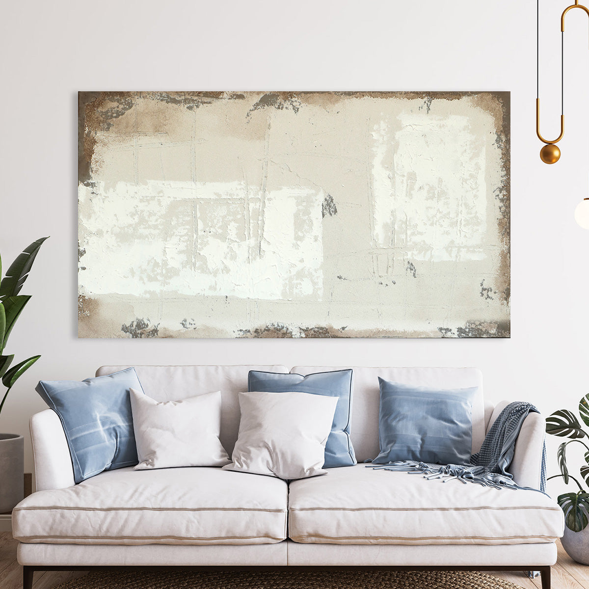 Beige and White Textured Abstract Oil Painting for Modern Home Decor