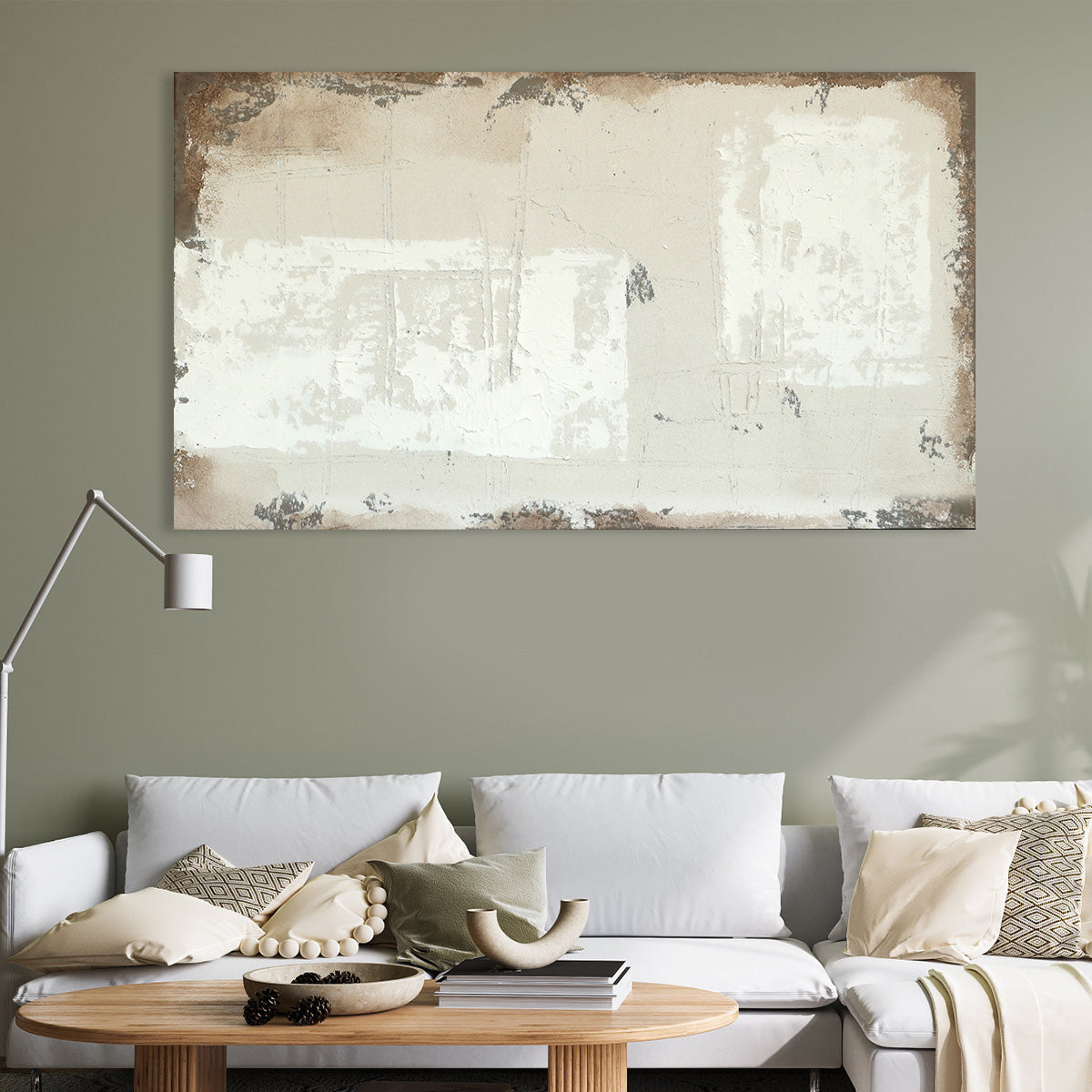 Beige and White Textured Abstract Oil Painting for Modern Home Decor