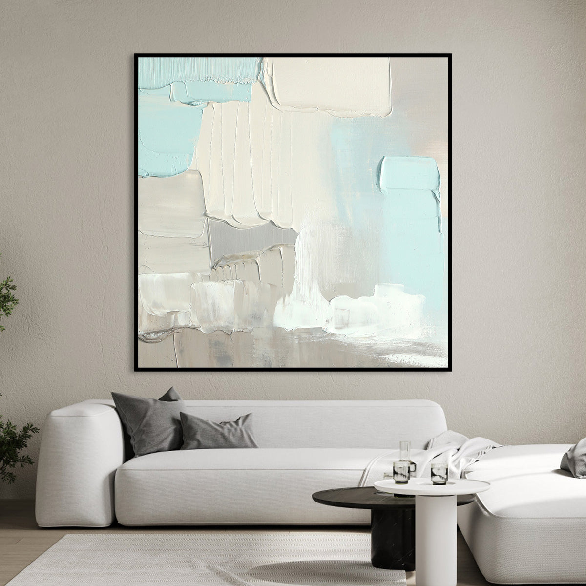 Calming Abstract Oil Painting in Soft Pastels for Serene Home Decor