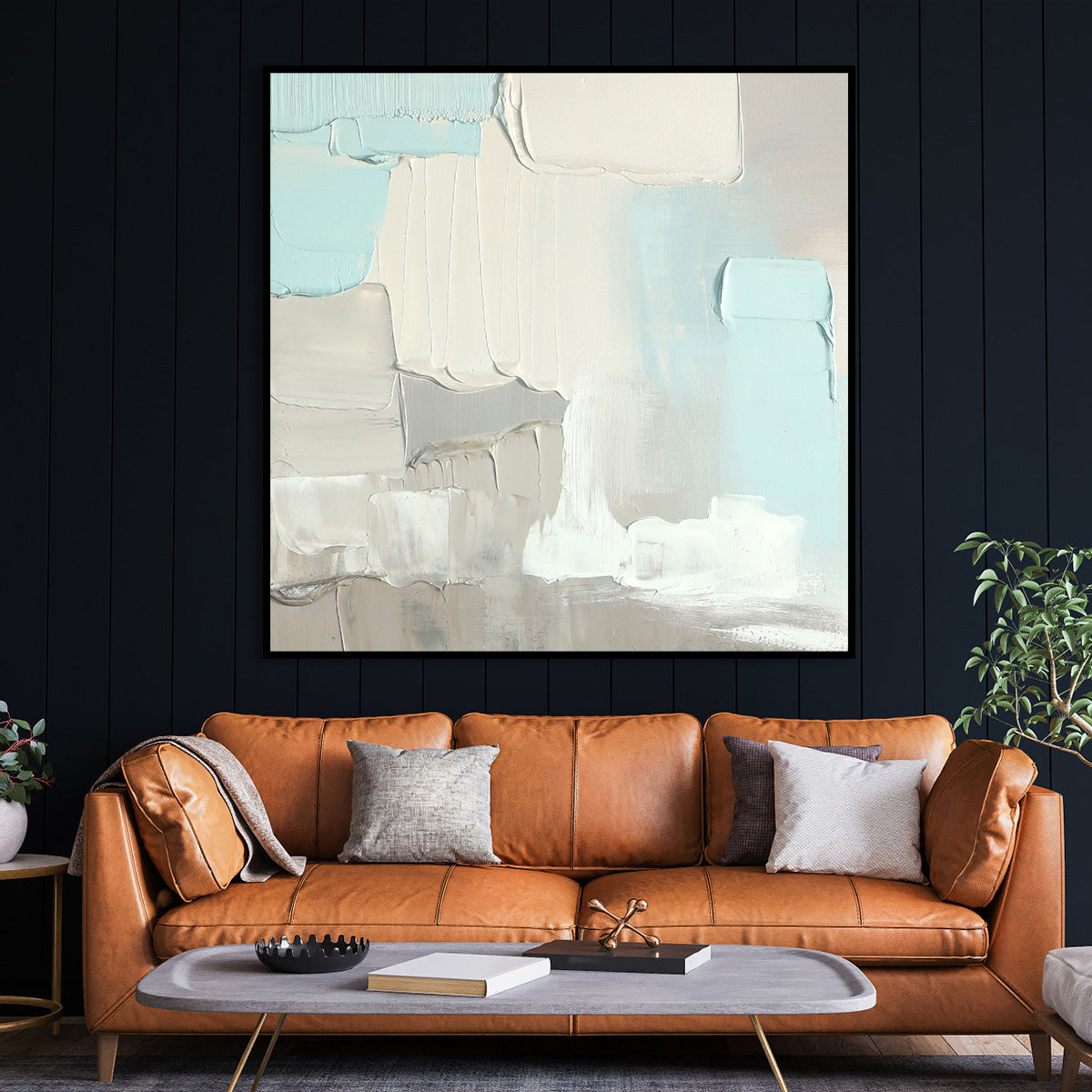 Calming Abstract Oil Painting in Soft Pastels for Serene Home Decor