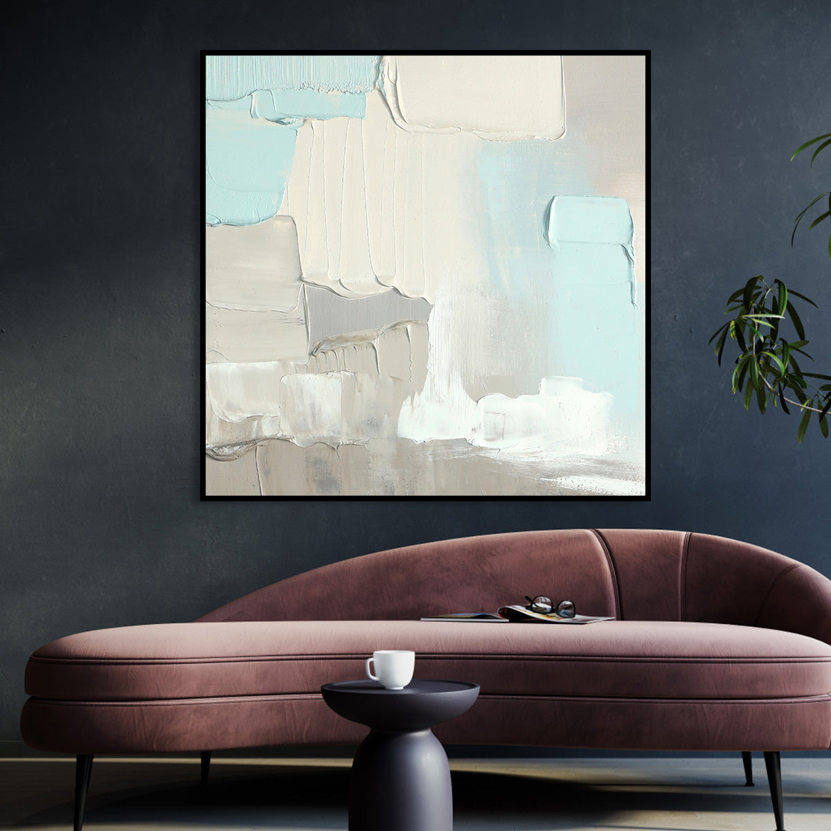 Calming Abstract Oil Painting in Soft Pastels for Serene Home Decor