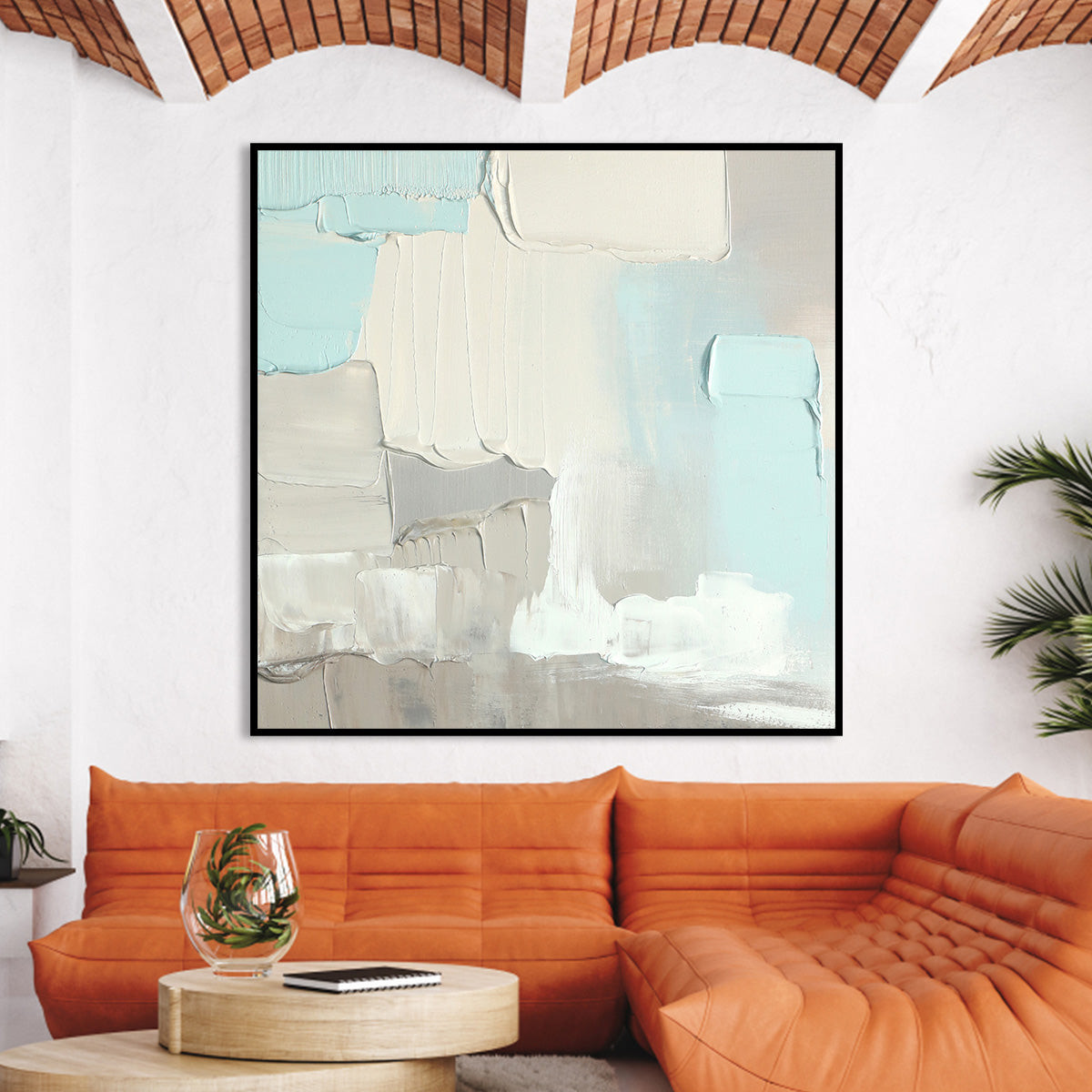 Calming Abstract Oil Painting in Soft Pastels for Serene Home Decor