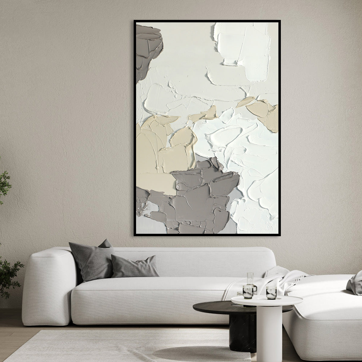 Abstract Winter Landscape Oil Painting in Soft Neutral Tones