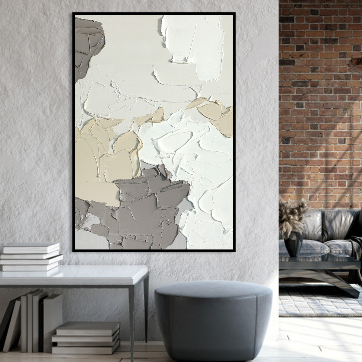 Abstract Winter Landscape Oil Painting in Soft Neutral Tones