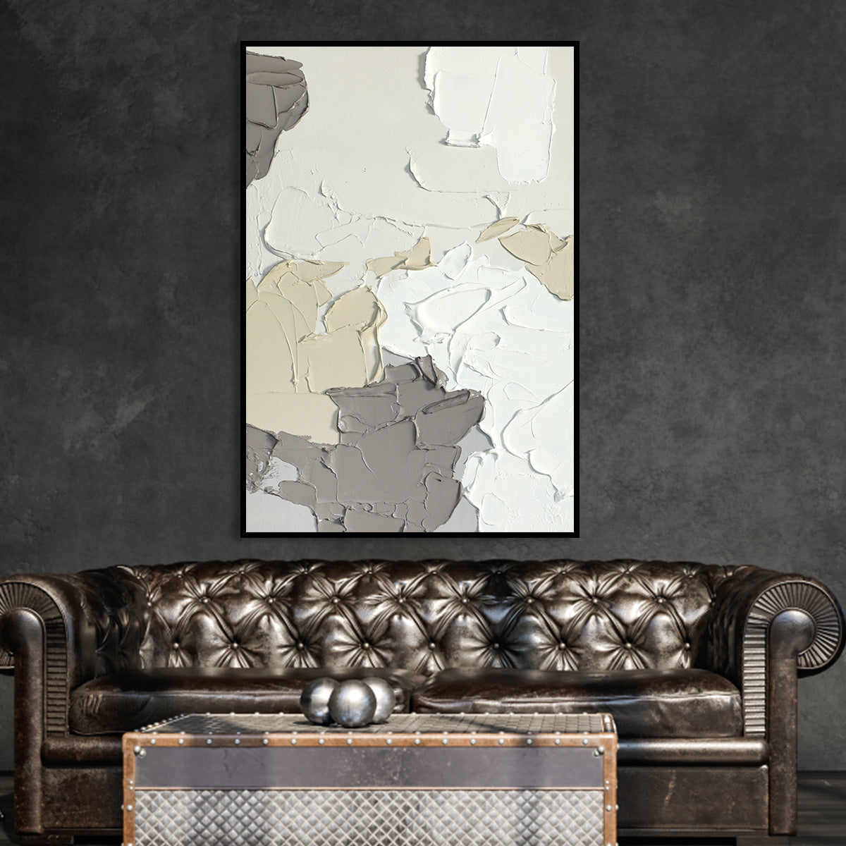 Abstract Winter Landscape Oil Painting in Soft Neutral Tones