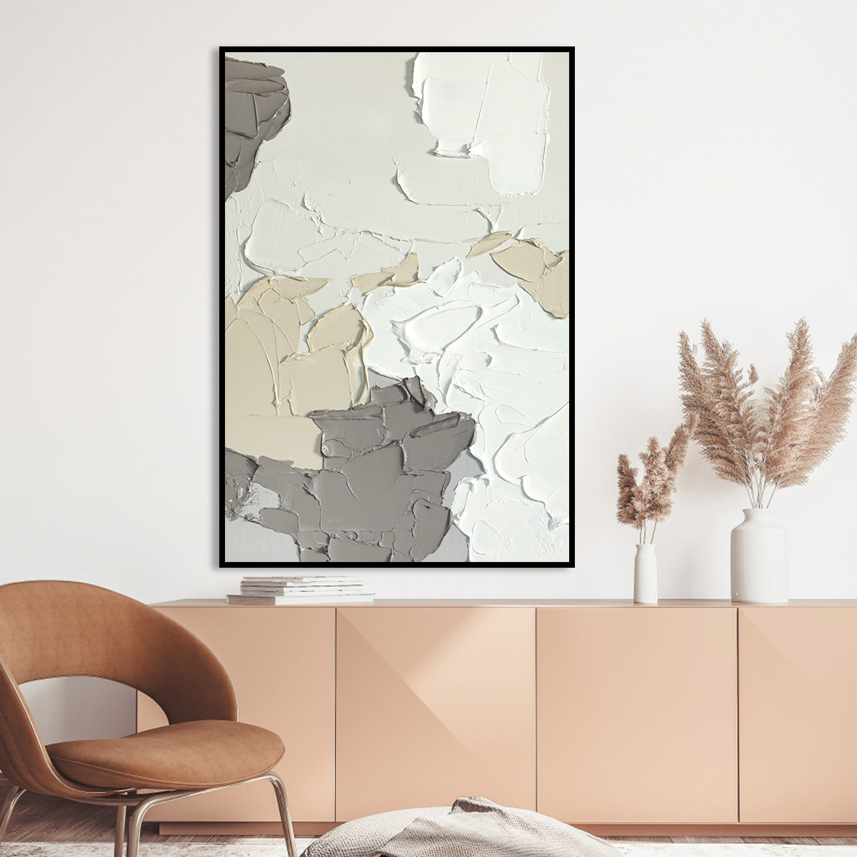 Abstract Winter Landscape Oil Painting in Soft Neutral Tones