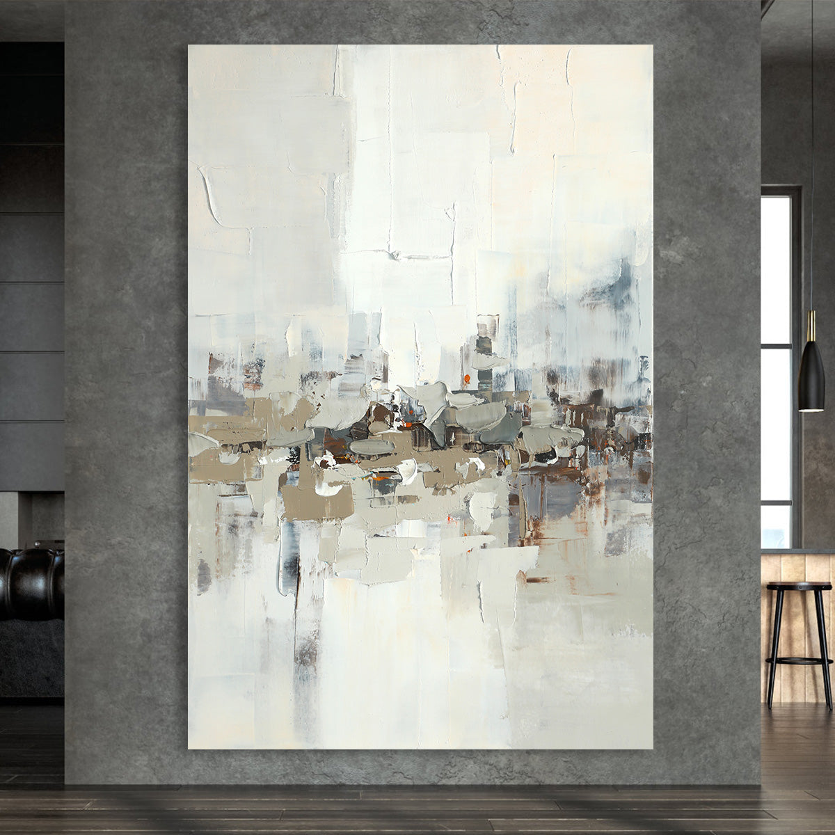 Calm Urban Abstract Oil Painting for Modern Home Decor