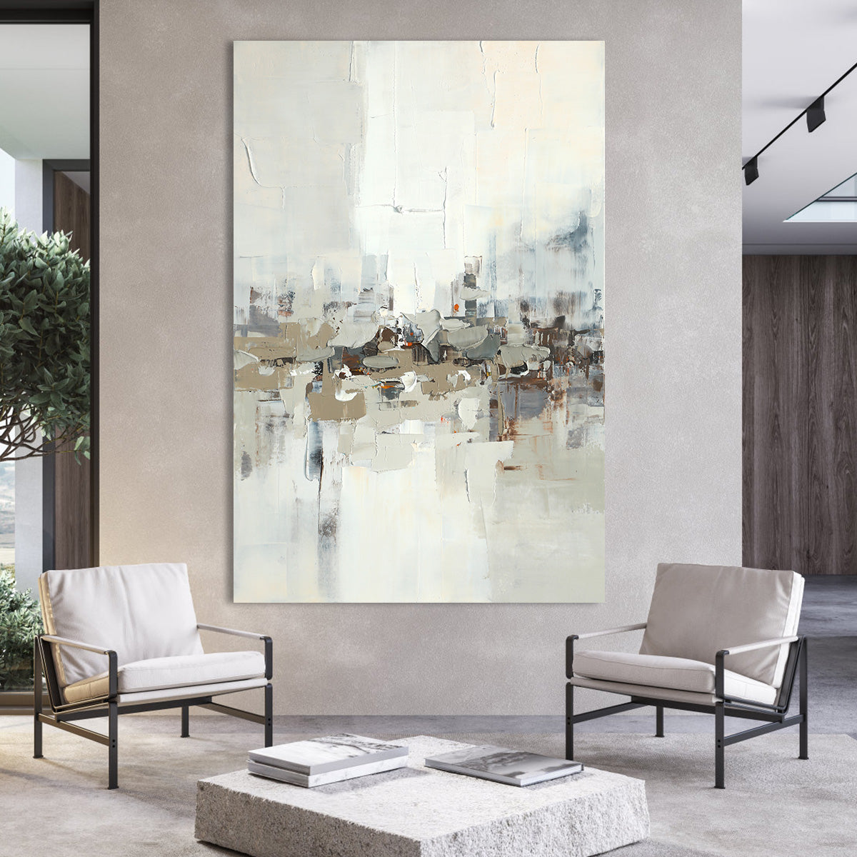Calm Urban Abstract Oil Painting for Modern Home Decor