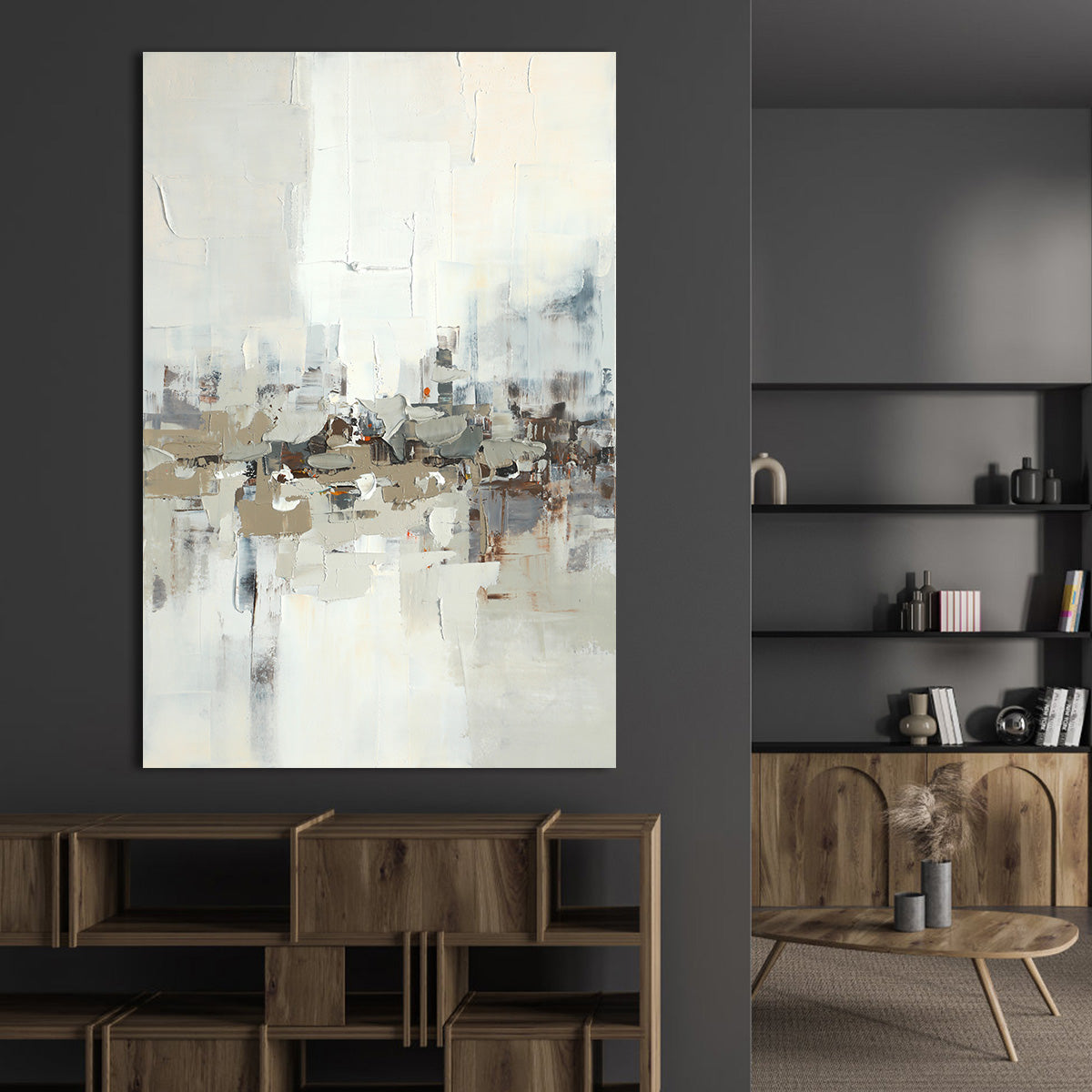 Calm Urban Abstract Oil Painting for Modern Home Decor
